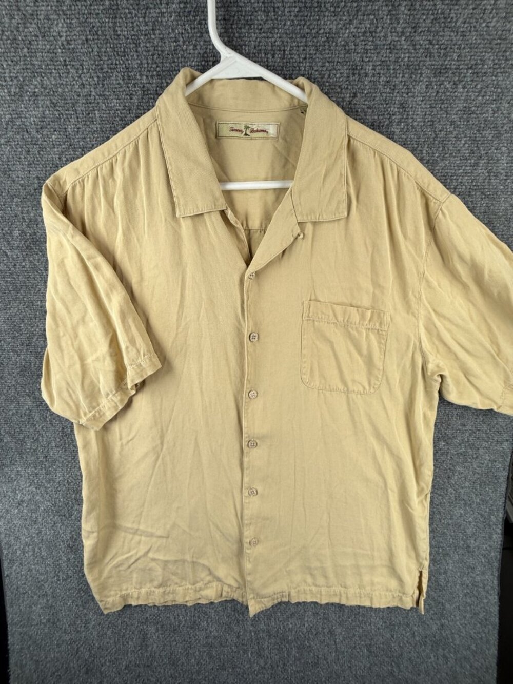 Tommy Bahama Yellow Button Up Shirt Short Sleeve Men Silk Hawaii Solid
